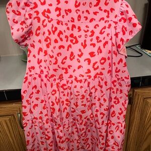 Vibrant Pink and Red Leopard Print Dress